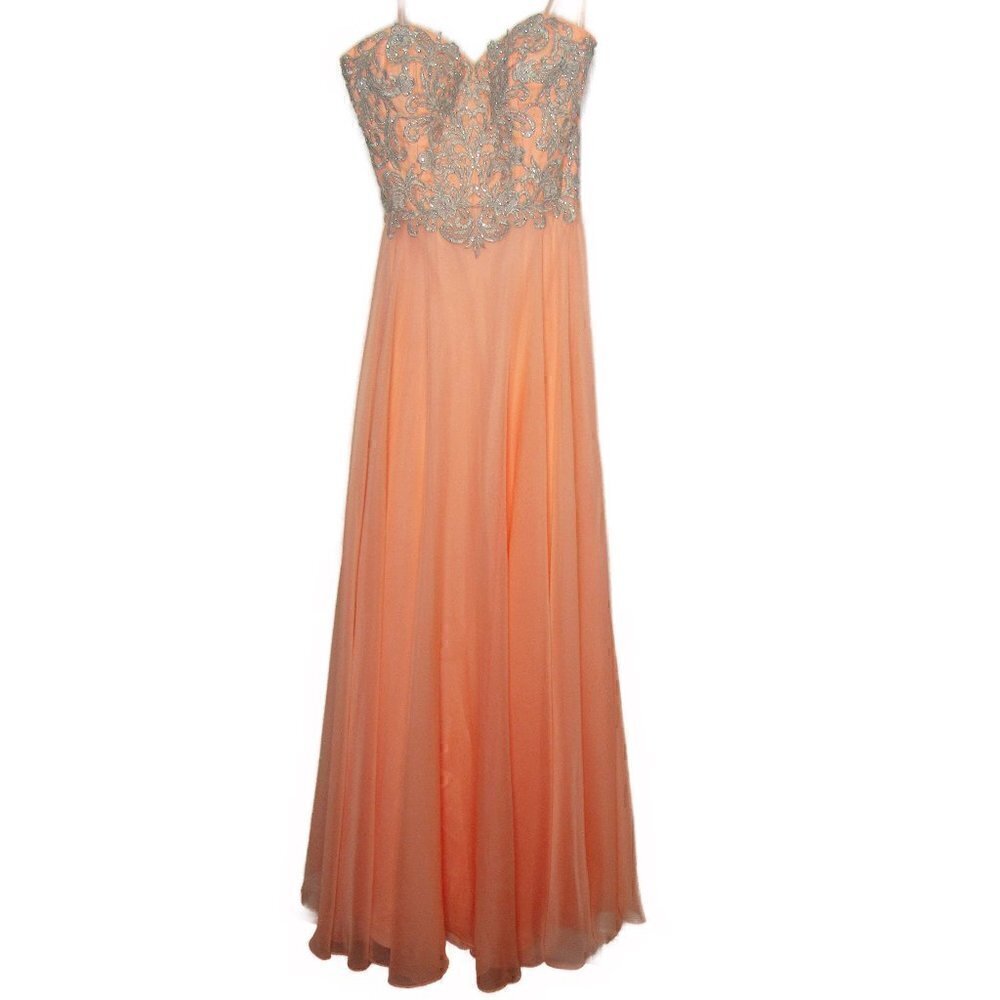 La Femme- Strapless A-Line Peach Sparkly Formal/Special Occasion Dress - Size 8